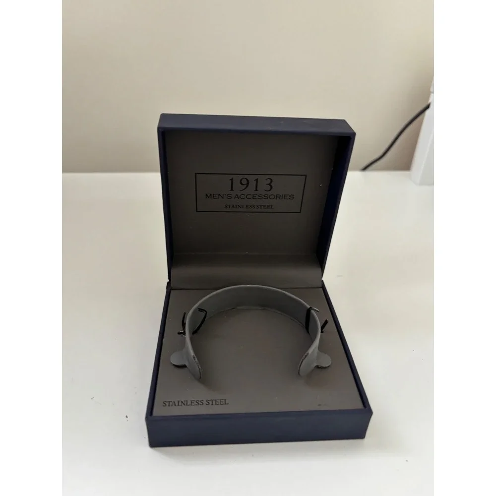1913 Men's Accessories Stainless Steel Cuff Bracelet Matte Grey Minimalist Boxed